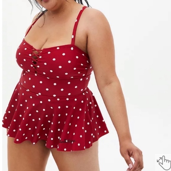 Torrid Disney Minnie Mouse Red Dot Retro Lattice Peplum Swim Dress Swimsuit 3X - Picture 6 of 16